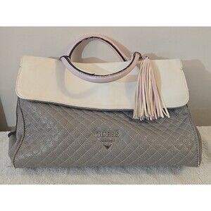 Guess Grey And White Tote Bag Purse 12x7x8